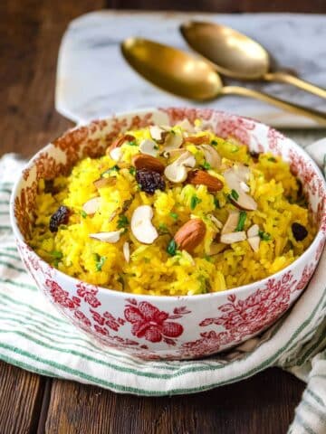 Zarda Rice (Sweet Saffron-Infused Basmati Rice with Nuts and Raisins) Recipe