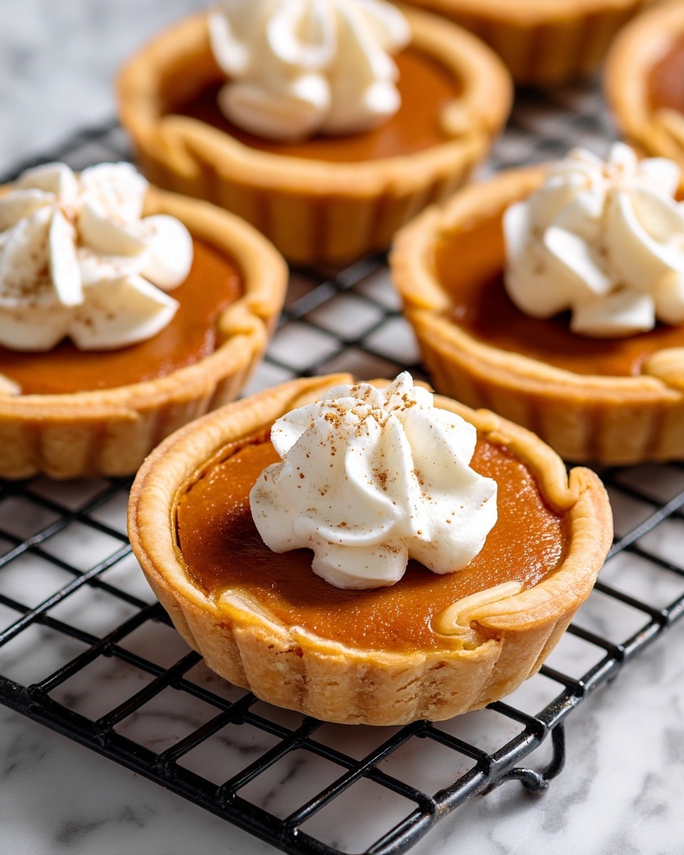 A close-up of several small pumpkin pies on a white marbled surface, each with a layer of smooth, deep orange pumpkin filling inside a thick, golden-brown crust. On top of each pie is a swirl of white whipped cream with a light dusting of cinnamon powder. One mini pie in the center is partly eaten, showing a textured pumpkin filling and crumbly crust edges. The white whipped cream on this piece looks fluffy and soft, adding contrast to the orange filling and brown crust. photo taken with an iphone --ar 4:5 --v 7