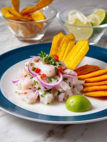 Authentic Peruvian Ceviche with Sweet Potatoes and Plantain Chips Recipe