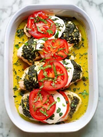 Basil Pesto Tomato Mozzarella Chicken Bake Recipe