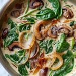 Sautéed Spinach, Mushrooms, and Caramelized Onions in a Creamy Parmesan Sauce Recipe