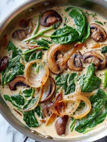 Sautéed Spinach, Mushrooms, and Caramelized Onions in a Creamy Parmesan Sauce Recipe