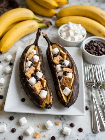 Air Fryer Banana Boats with Chocolate, Marshmallows, and Graham Crackers Recipe