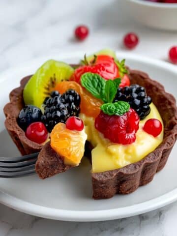 Fruit Tarts with Chocolate Shells, Orange Pastry Cream, and Passion Fruit Glaze Recipe
