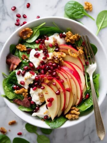 Winter Spinach, Apple, Gorgonzola, and Candied Walnut Salad Recipe